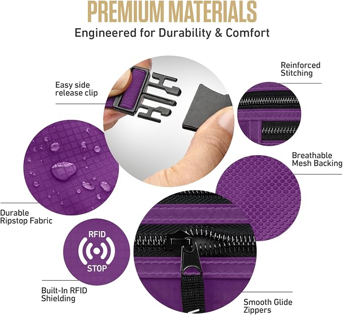 VENTURE 4TH Travel Money Belt, RFID Blocking Passport Holder - Purple - Image 6