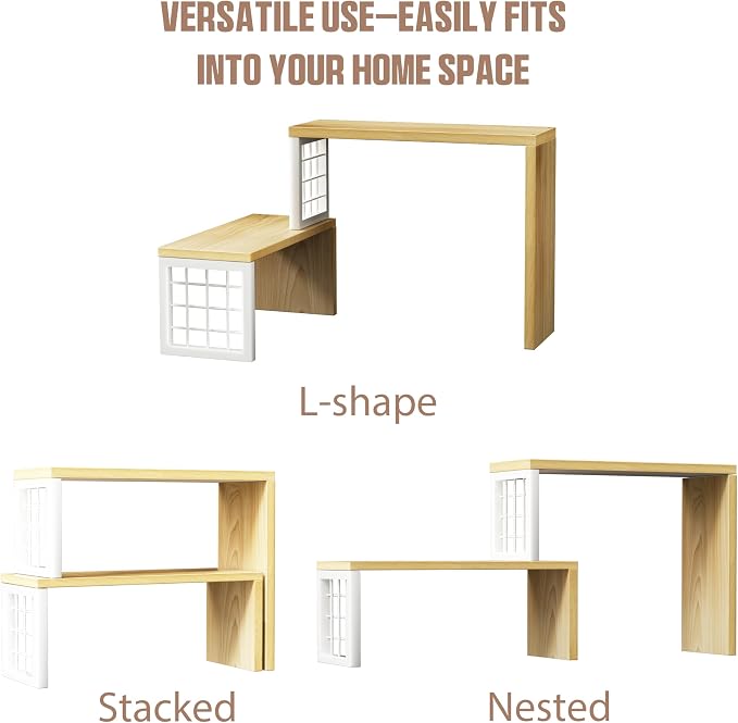 Kitchen Countertop Organizer, 2 Tier Corner Counter Shelf, Beige | Adjustable Cabinet Organizer Shelf, Spice Rack, for Kitchen, Coffee Station, Stackable, Expandable, Fits Corners - Image 7