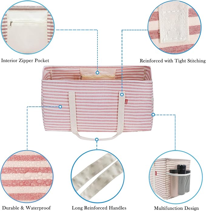 LHZK 2 Pack Extra Large Utility Tote Bag with Metal Wire Frame and the Sides Rinforced, Extra Large Tote Bag with Handle for Pool Beach Laundry Storage (Pink) - Image 4