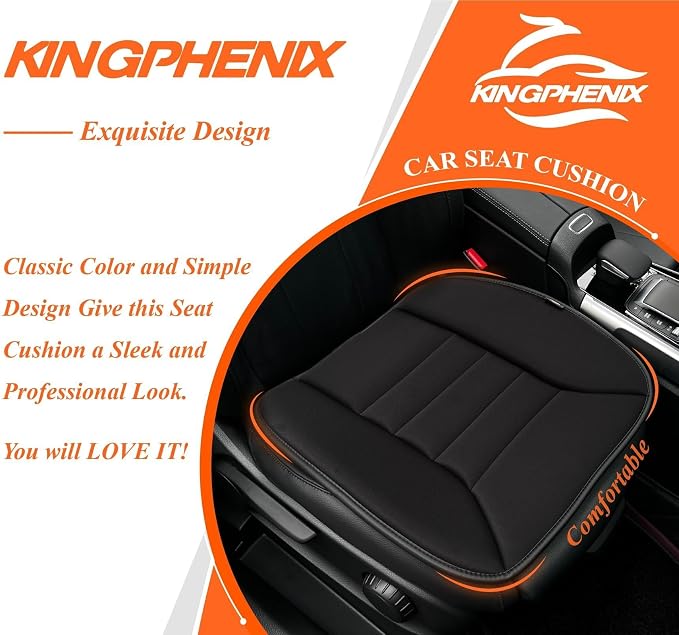 kingphenix Memory Foam Car Seat Cushion for Driver and Office Chair Comfort | 1.2-Inch-Thick Memory Foam Seat Pad, Soft, Breathable Fabric, Non-Slip Silicone Bottom for Long Drives and Office Use, Black - Image 9