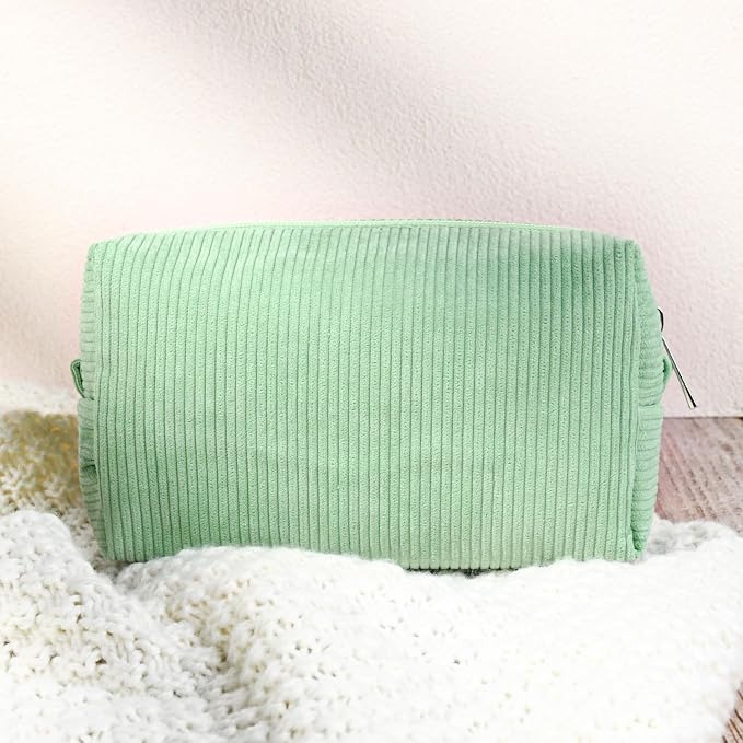 SOIDRAM 2 Pcs Corduroy Makeup Bag Large Cosmetic Bag Toiletry Bag Makeup Pouch Travel Bag Organizer Cute Makeup Brushes Aesthetic Accessories Storage Bag for Women Green - Image 7