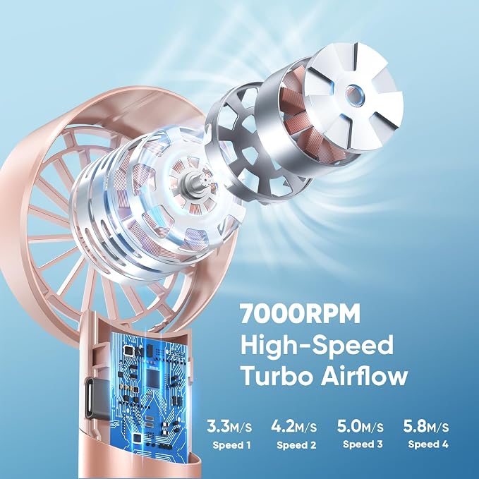 AMACOOL Portable Handheld Turbo Fan, Rechargeable Battery Personal Fan | Gifts for Mom Her Women Girl, Cool Metal Body, Mini Pocket Fans for Camping Outdoor Makeup Travel Essentials - Image 2