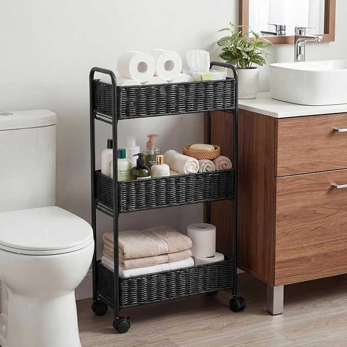 Utility Slim Storage Cart,3-Tier Rolling Kitchen Office Laundry Room Cart,Mobile Shelving Unit Organizer for Living Room Bathroom Baby Diaper Narrow Places (Black, 3 Tiers-7.1 inch (W)) - Image 7