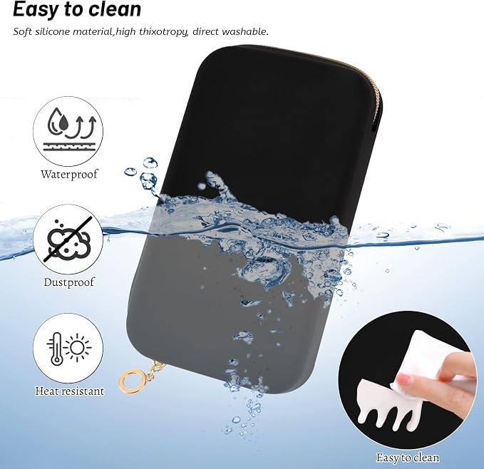 Zipper Makeup Brushes Bag For Travel, Make Up Brushes Pouch Case for Makeup Tools, Large Silicone Makeup Brush Holder for Daily Work (Black) - Image 4