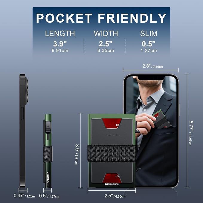 SEMORID RFID Blocking Slim Card Holder Wallet for Men Wallet Minimalist | Durable Expandable Backplate Compact Smart Metal Pop Up Wallet Front Pocket Holds 12+ Cards Plus Cash, Birthady Gifts for Men - Image 8