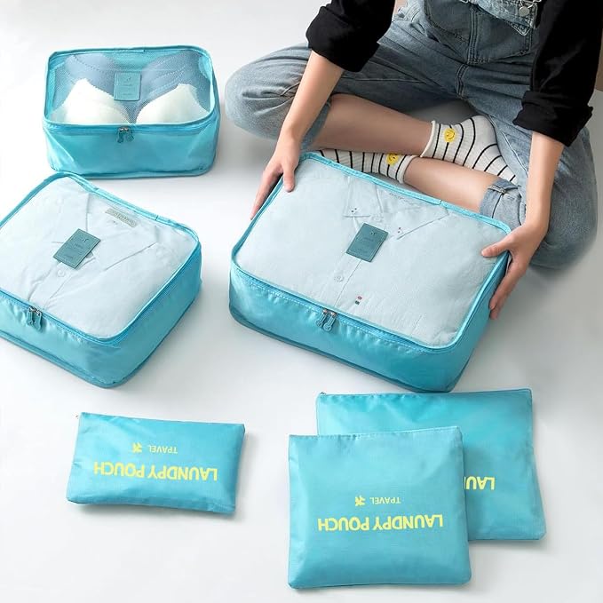 6 Set Packing Cubes for Travel Luggage Packing Bags Reusable Lightweight Suitcase Organizer Cubes Set for Travel Accessories (Sky Blue) - Image 2