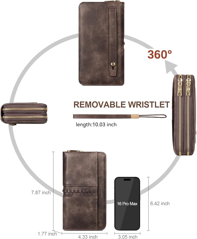 BOSTANTEN Wristlet Wallets for Women RFID Large Capacity Clutch Wallet | 24 Card Slots, 2 Zipper Pockets, Phone ＆ Card Holder, Zip Around, Hand Strap, Vegan Leather, Great Gifts - Image 5