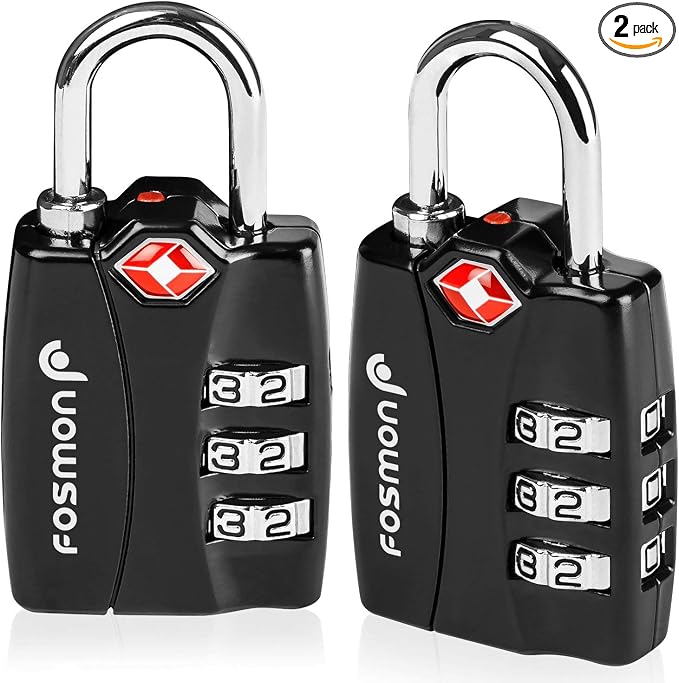 Fosmon TSA Approved Luggage Locks, 3 Digit Combination Padlock, 2 Pack | Open Alert Indicator, Durable Alloy Body, Backpack Zipper Anti Theft, Gym Locker Gun Case, Camping Tent Security by Fosmon