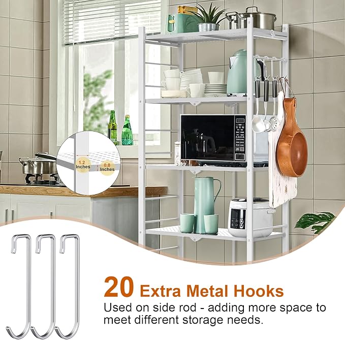Himix 5-Tier Foldable Storage Shelves 20 Hooks Wheels White No Assembly | Folding shelving units, Metal collapsible organization, Wire rack, Unit rolling cart, Bookshelf, Kitchen, Home, Holds 440 Ibs - Image 5