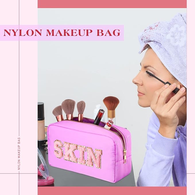 Preppy Makeup Bags Chenille Letter Stuff Bag Nylon Cosmetic Pouch Cases with Zipper for Women Travel Toiletry(Mixed Color,Classic,4 Pcs) - Image 3