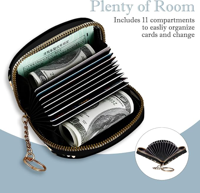 Women's Slim RFID Wallet – Compact Leather Card Holder Wallet for Women, 9 Card Slots RFID Blocking Credit Card Organizer, Small Travel Wallet - Aesthetic Snake Floral - Image 3