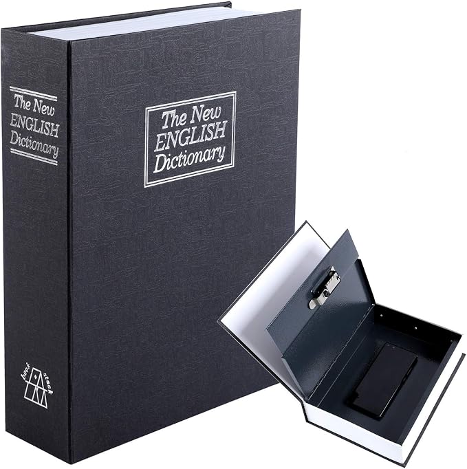 KYODOLED 10.5 Inch Diversion Book Safe with Combination Lock, Secret Safe Metal Lock Box,Money Storage Collection Box,10.5" x 7.8" x 2.6" Black Extra Large by KYODOLED