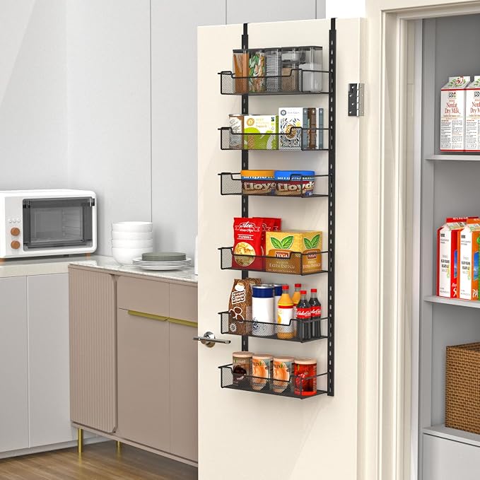 VyGrow 12.3" W Narrow Over the Door Pantry Organizer, 6-Tier Over the Door Organizer with Adjustable Basket, Pantry Door Organization for Pantry Kitchen Storage Room Spice Rack, Black - Image 6