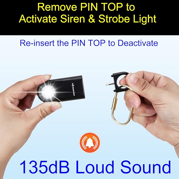 135dB Rechargeable Personal Safety Alarm Strobe Light Flashlight Keychain Siren for Women, Girls, College, School Students Emergency SOS Alerts Loud Sound Hiking Alarm Torchlight Bear Deterrent. Black - Image 7