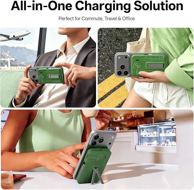 Q Magnetic Wireless Portable Charger 10,000mAh, Travel Essentials Power Bank with Built-in Cables & Foldable Stand, External Battery Pack Compatible with iPhone 17/16/15/14/13/12, Apple Watch - Image 4