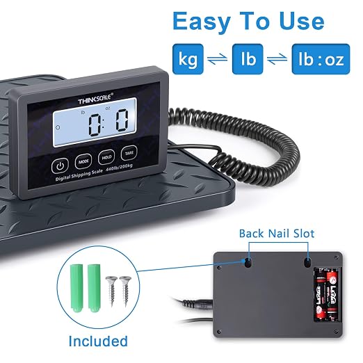 THINKSCALE Shipping Scale, 440 lb x 1 oz Postal Scale with Hold & Tare | One-Piece Plastic Platform, Backlit LCD, Easy Read. for Packages, Luggage, Mailing & Postage, Battery + AC adapter included - Image 4