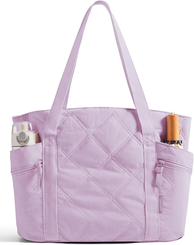 BAGSMART Crush Tote Bag for Women, 20L Puffer Work Tote with Zipper | Quilted Nurse Hospital Bag For Travel College Gym by BAGSMART