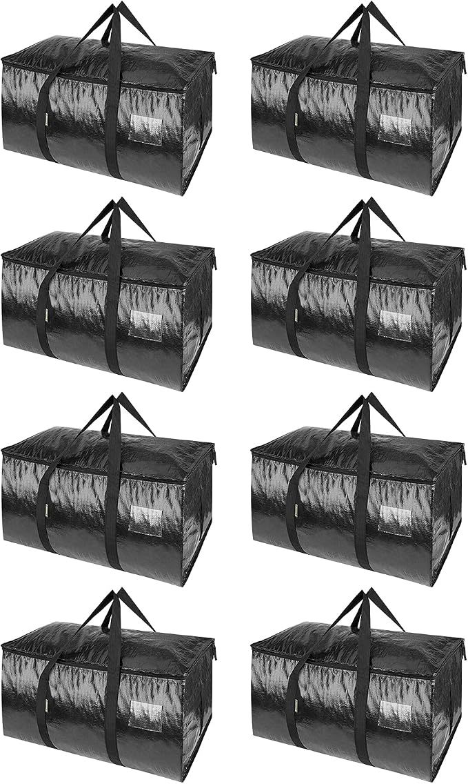 BALEINE 8-Pack Oversized Moving Bags with Reinforced Handles, Heavy-Duty Storage Tote for Clothes, Moving Supplies (Black, 8-Pack) by BALEINE