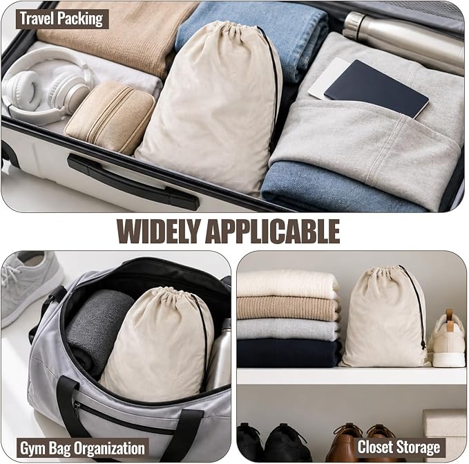 6 Pcs Shoe Bags for Travel Packing, Large Dustproof Shoe Covers With Drawstring for Handbags Sneaker, Washable Soft Flannel Storage Pouch for Traveling Suitcase Gym Closet Organizer - Image 7