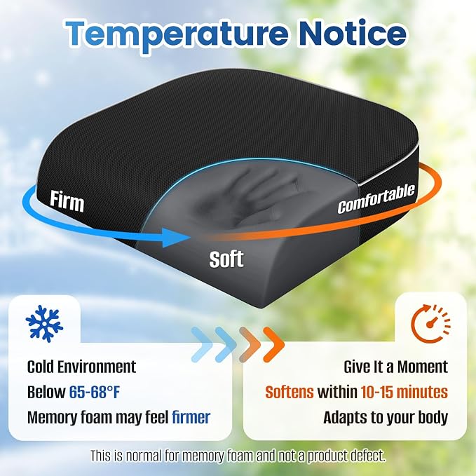 SweetSlubr Seat Cushion, Chair Pad, Memory Foam Large Cushion | Office Chair Cushion for Tailbone Pain Relief, Non-Slip Cover, Soft Support for Office Chair, Car Seat, Airplane,Large/Black - Image 8