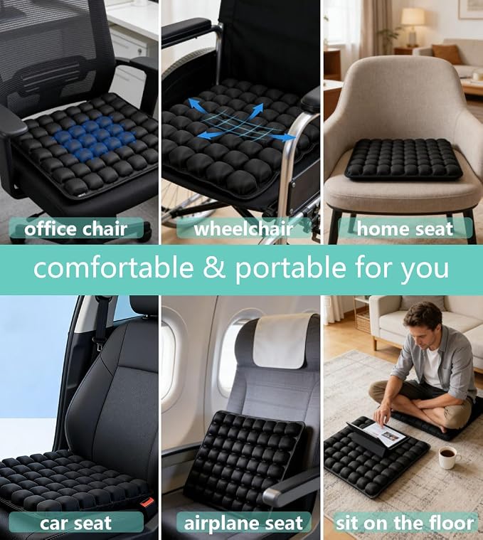 Sondur Travel Cushion, Portable Airplane Seat Cushion for Long Flights 3D Air Cel Inflatable Seat Cushion for Air Travel with Air Pump for Car,Office,Stadium,Ergonomic Comfort Support,Heavy Duty - Image 7