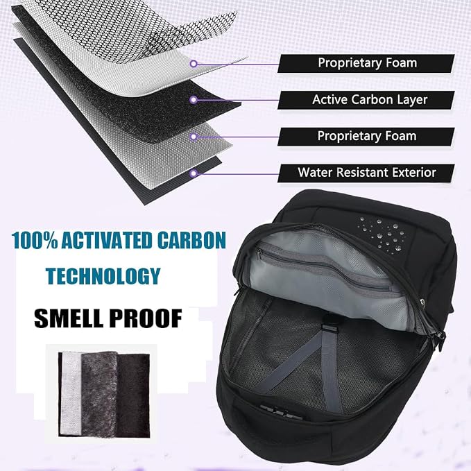 Smell Proof Backpack with Lock,Water Resistant Smell Proof Bags Travel Laptop Backpack,Large Capacity Carbon Enduring Smell Proof Stash Bag with Lock for Men Women (Black) - Image 3