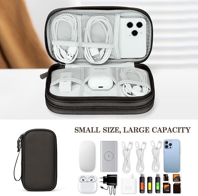 FYY Electronic Organizer, Travel Tech Pouch Bag, Cable Organizer Coffee | Wrist Strap, Waterproof, Double Layers Portable Electronics Travel Carrying Case for Cord, Charger, Daily Business Trips Use - Image 6