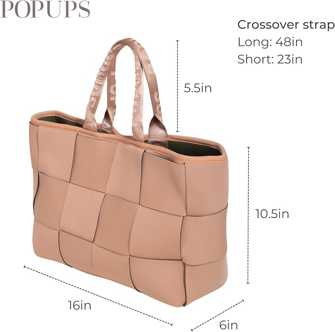 POPUPS Interwoven Large Neoprene Foldable Tote Bag, Weekender Bag for Women - Travel Crossbody Purse - Image 3