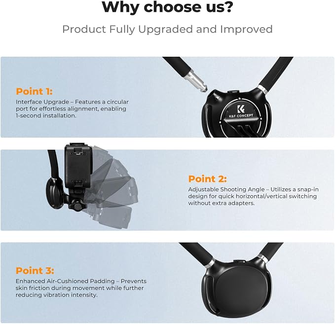 K&F Concept Neck Mount with Air Cushion, Camera POV Mount for Hands-Free POV Vlogging for GoPro Hero 13/12/11/10/9/8/7/6/5/4/MAX, Insta 360 Ace Pro 2, DJI Osmo 360 Nano Action 3/4/5 Pro, AKASO - Image 2