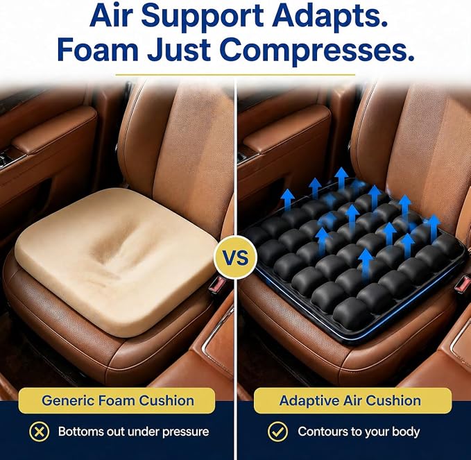 Car Seat Cushion for Long Drives, Seat Cushion for Car, Inflatable Car Seat Cushions for Driving, Adjustable Truck Driver Seat Pad for Auto, SUV, Office Chair, Built-in Pump, Black - Image 2