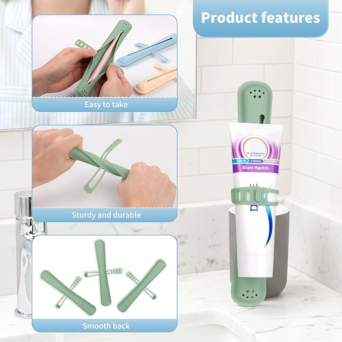 Silicone Toothbrush Travel Case,Portable Travel Toothbrush Holder,Durable Manual Toothbrush Box Container for Traveling,Bathroom,Camping,Business,Breathable and Hygienic (Green) - Image 4