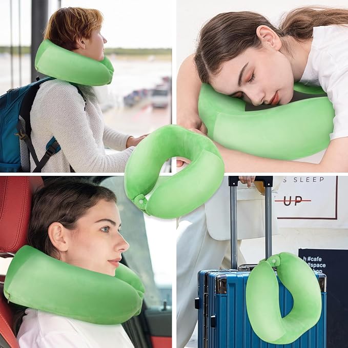 Travel Neck Pillow for Sleeping Soft Memory Foam Pillows Lightweight Breathable Airplane Pillow Support Head and Chin Perfect for Camping Train Car Office Rest Green - Image 6