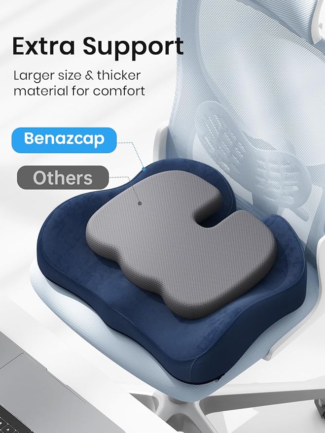 Benazcap Seat Cushion - Memory Foam Car Seat Pad - Sciatica & Lower Back Pain Relief - Car Seat Cushions for Driving - Road Trip Essentials for Drivers, Dark Blue - Image 3