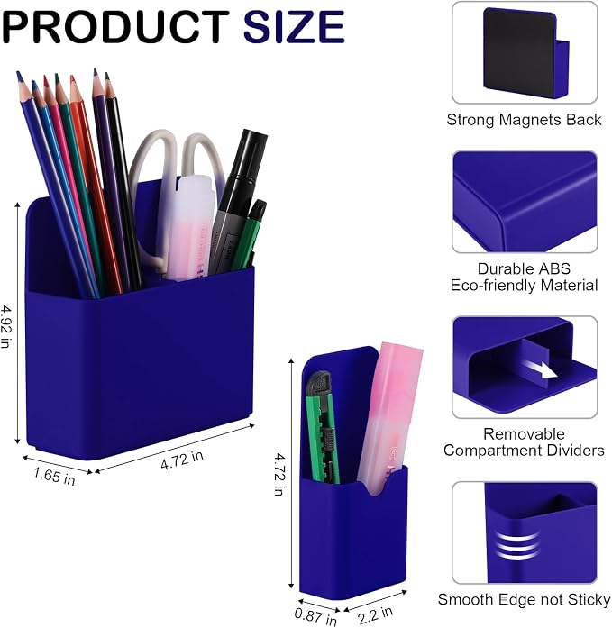 KITANIS Magnetic Pen Holder,2 Pack Magnetic Dry Erase Marker Holder with Generous Compartments,Strong Magnet Storage Marker Pen Pencil Organizer for Refrigerator,Whiteboard,Locker Accessories - Image 2