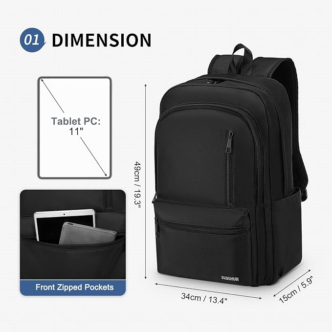 Laptop Backpack for Men & Women 15.6 Inch Office Anti Theft, Black | Small Work Backpack Water Resistant with Luggage Strap Theft Proof Sleek Backpack Oxford Material for Commute, Work, Travel - Image 3