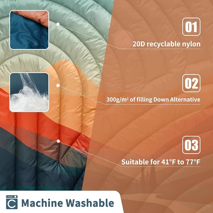 Puffy Camping Blanket,Large Camp Blanket Outdoor Camping Quilt Waterproof | Lightweight Printed Warm Packable Down Alternative Blanket for Camping,Traveling, Stadium, Hiking, Picnics - Image 4