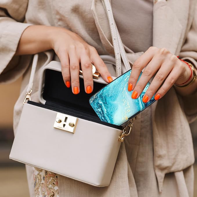 Credit Card Holder, Mini Aluminum Card Wallet RFID Blocking Slim Metal Hard Card Case for Women Men, Blue Ocean Marble - Image 7