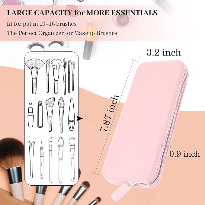 Travel Makeup Brush Holder, Silicone Makeup Brush Bag with Zipper Closure, Makeup Brushes Organizer Case Washable Makeup Pouch Holder Case for Daily, Work, Essentials（Pink） - Image 3