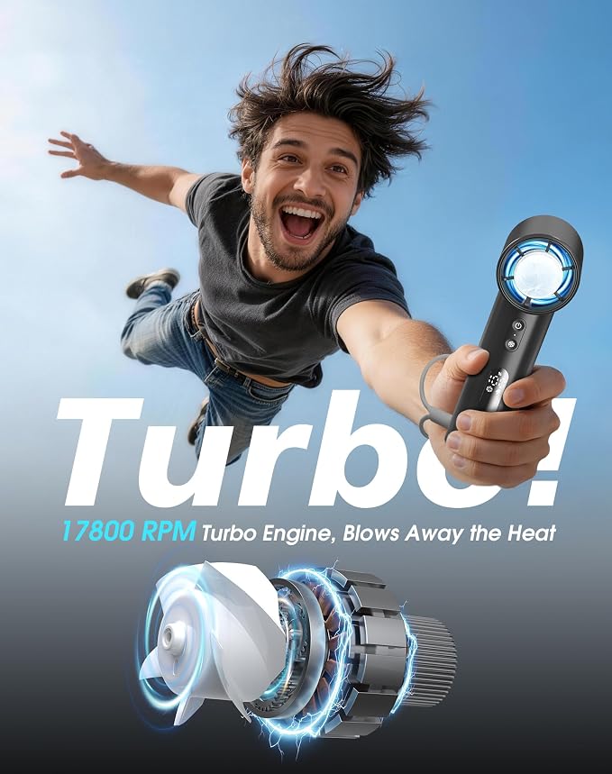 Portable Handheld Fan with Ice Cooler, Turbo Power 17800 RPM, Fast Charge, Digital Display, 100 Speeds Adjustable, Personal Fan Gifts for Women Makeup Travel Cruise Camping Outdoor, Black - Image 5