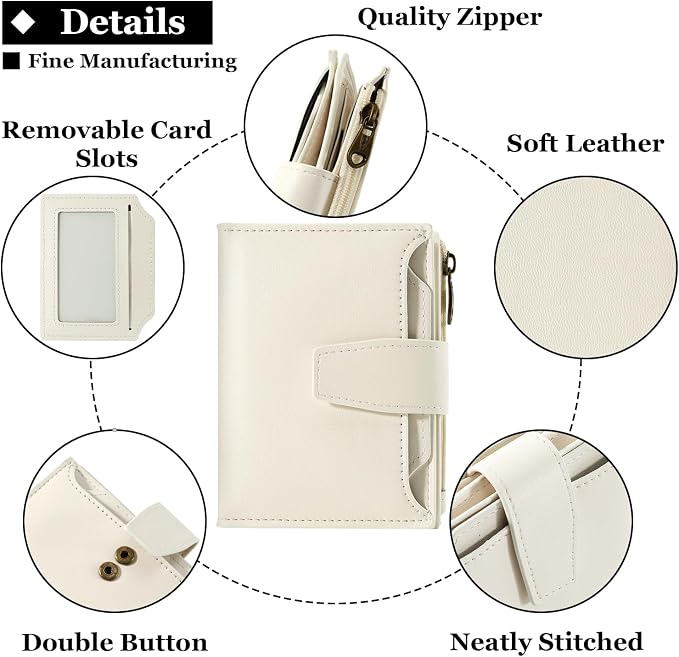Small Wallet Women RFID Blocking Soft Leather Bifold Compact Card Holder Wallet for Women with Zipper Coin Pocket 4 ID Window - Image 5