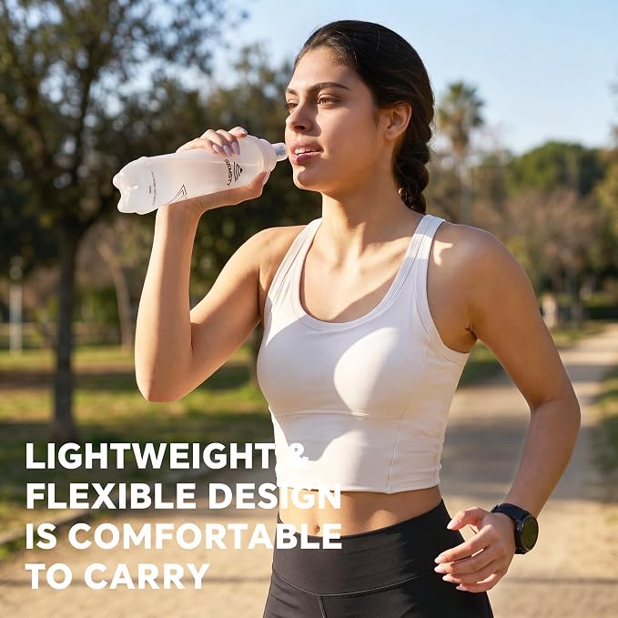 500ml Soft Flask, 2 Pack TPU Collapsible Water Bottle for Running | 17oz Compressible Soft Flask for Hydration Pack & Running Vest, Foldable Water Bottle for Running Hiking Cycling - Image 4