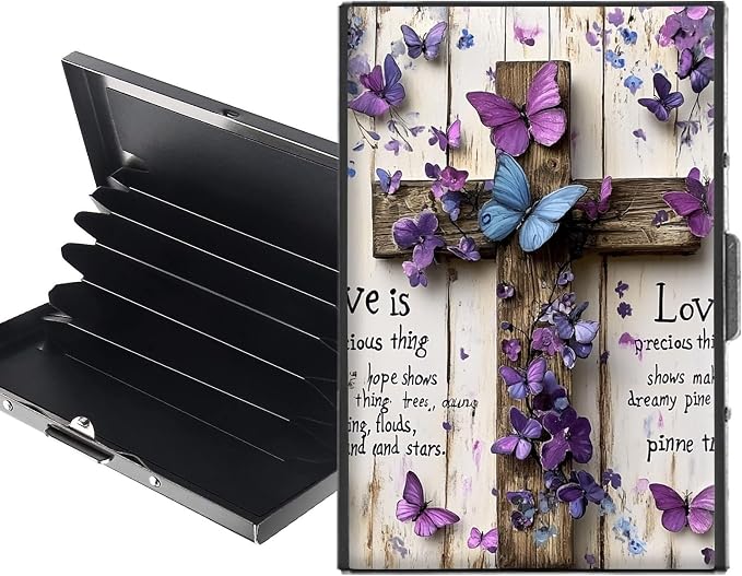 Metal Wallet,Credit Card Holder for Women,Slim RFID Blocking Credit Card Holder Thin Aluminum Wallet ID Case,6 Slot Business Mini Hard Metal Case for Women/Men,Cross Butterfly by Unknown