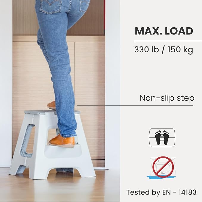 Vigar Compact Folding Step Stool, Gray, 16 Inch 2 Step Foldable | Foldable, Lightweight Portable Design, Carry Handle, Non Slip Surface, Space-Saving Body, Supports up to 330 lb - Image 6