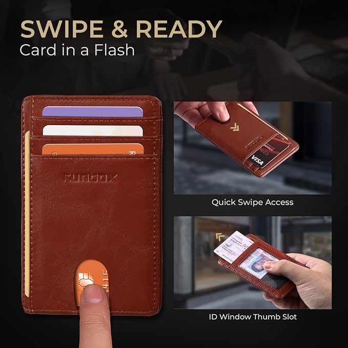 RUNBOX Slim Wallet for Men and Women, RFID Blocking Leather Card Holder | Minimalist 8-slot design fits IDs and credit cards in a thin profile for front pockets, purses, pants and travel - Image 5