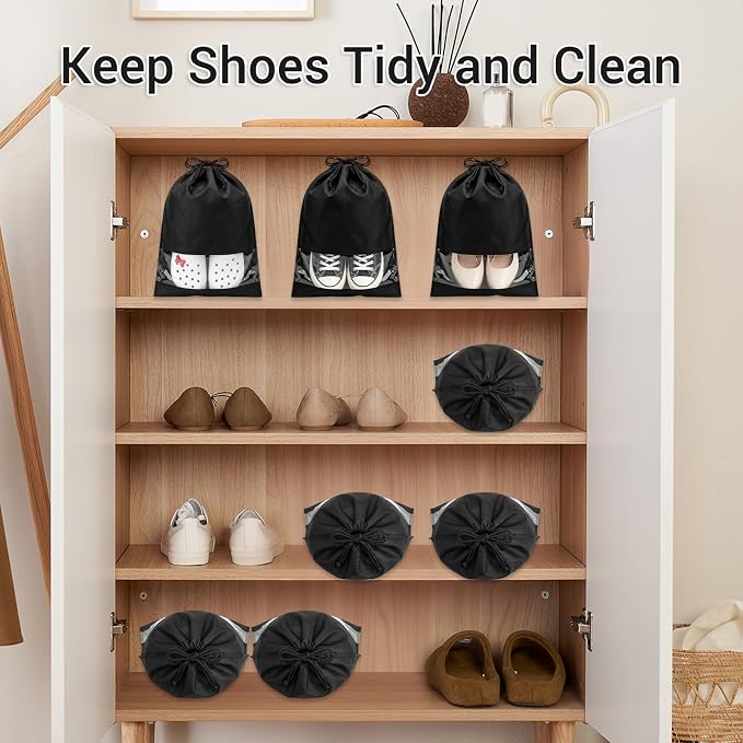 Travel Shoe Bags Non-Woven, Large Shoe Bags for Packing with Clear Window | 17.3" X 12.6" Dustproof Drawstring Travel Shoe Storage Bags Travel Essentials for Men & Women - Image 7