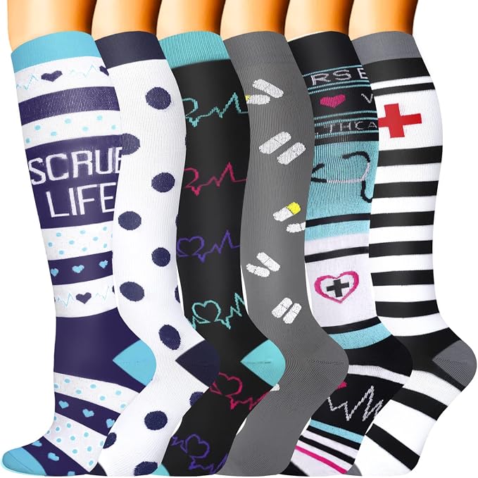 Sooverki Compression Socks for Women & Men 6 Pairs is Best Supportive Knee High Stockings for Circulation, Travel, Nurses by Sooverki