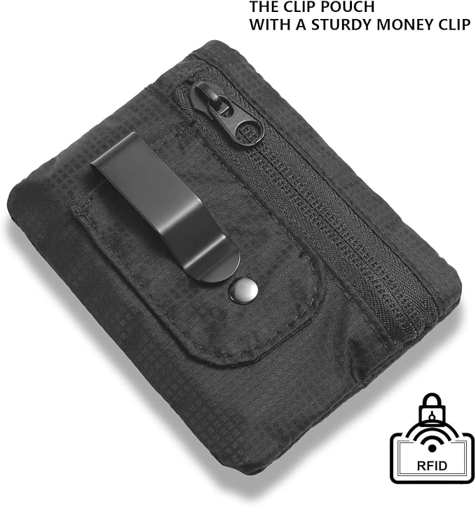 KOSMCCO RFID Blocking Clip Stash Pocket Travel Belt Wallet, Black | Compact Hidden Design, For Cards & Cash, Slim Pickpocket-Proof, Everyday Carry - Image 5