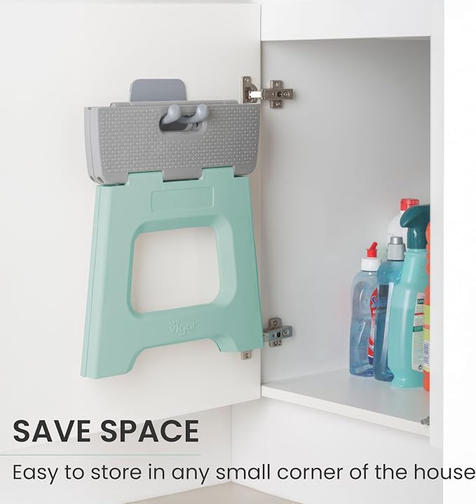 Vigar Compact Folding Step Stool, 12-1/2 in, Light Turquoise | 12-1/2 in Foldable Stool, Lightweight Portable Design, Handle, Non Slip Surface, Space-Saving, Supports up to 330 lb - Image 6