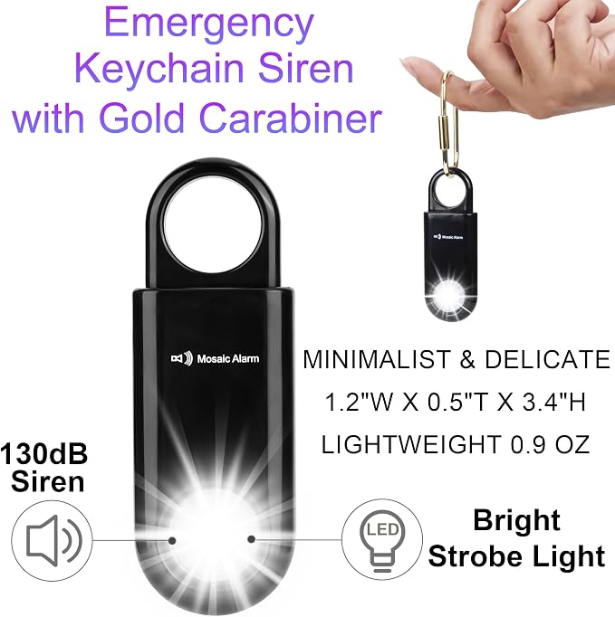 130dB Personal Safety Alarm Ultra Bright Strobe Light. Loud Sound Keychain Siren for Women, Children, Night Runners, Hiking. Bear Alarm Deterrent. SOS Emergency Self Defense Alerts. Black - Image 9