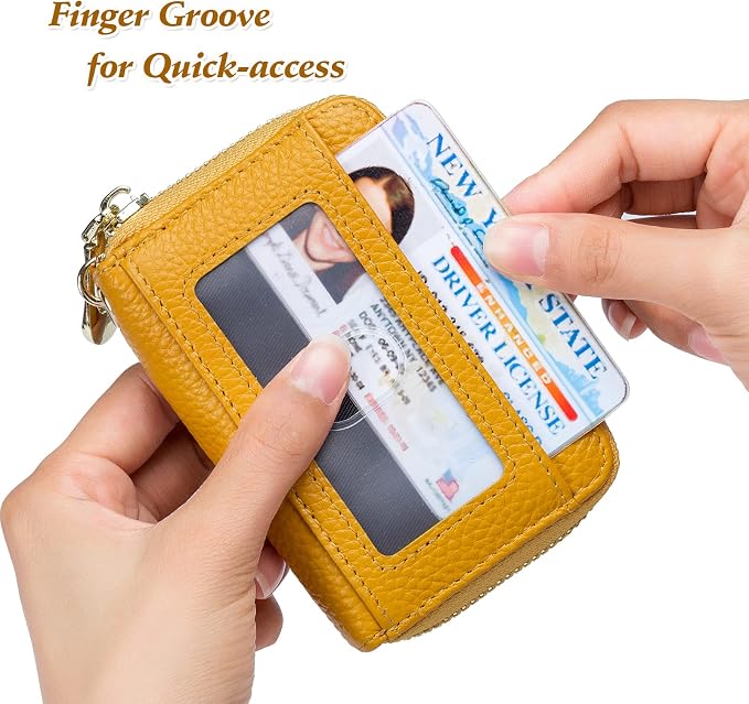 imeetu Rfid Credit Card Holder, Businese Card Case, Wallet for Women Men | Genuine Leather Card Wallet with id Window, Keychain & Double Zipper, Water-resistan Small Wallet with Gift Box, Daily Travel - Image 3